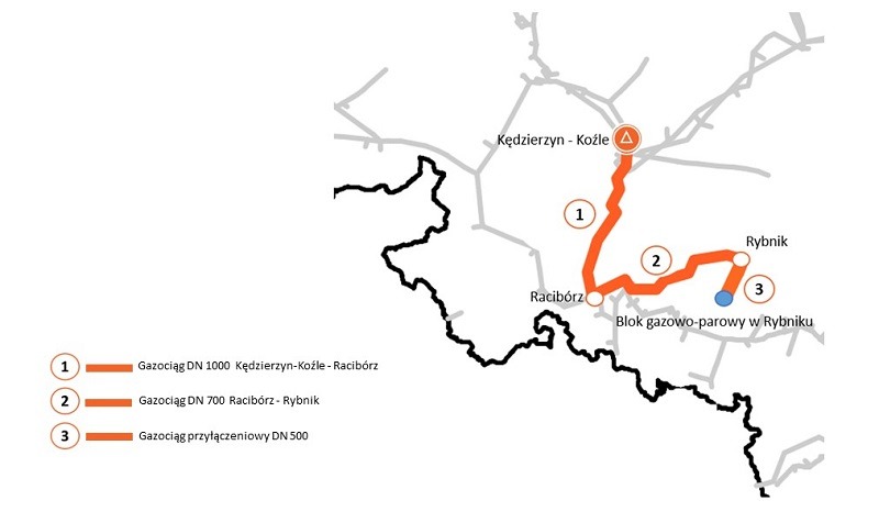 Mapa 37 km gazociąg Kędzierzyn-Koźle – Racibórz/ Gaz System